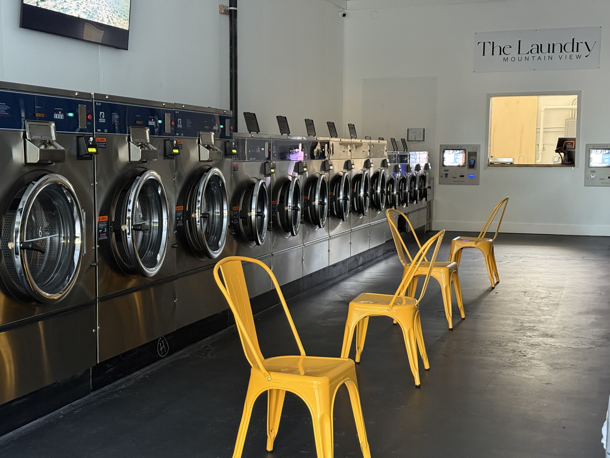 Large-capacity laundry machines at The Laundry Mountain View California